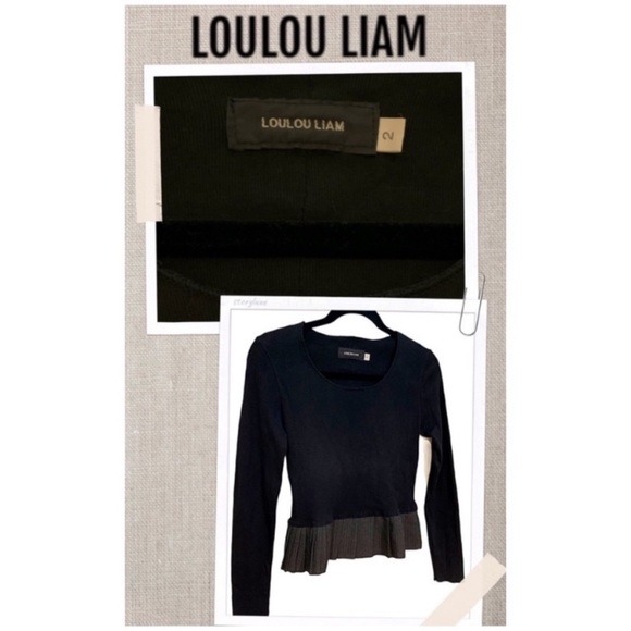 LOULOU LIAM Top Designer’s Charcoal Gray Top Pleaded Inset Ribbed Blouse Size 2 - Picture 5 of 5